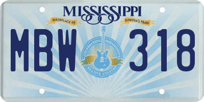 MS license plate MBW318