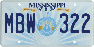 MS license plate MBW322