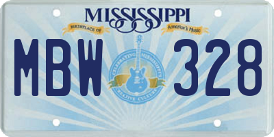 MS license plate MBW328