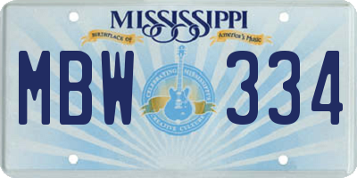 MS license plate MBW334