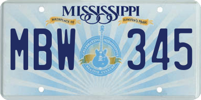 MS license plate MBW345