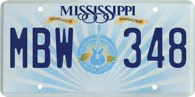 MS license plate MBW348