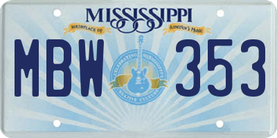 MS license plate MBW353