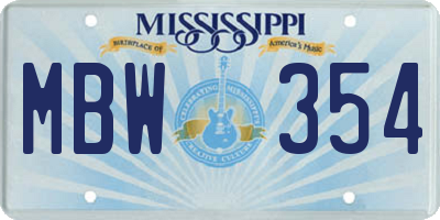 MS license plate MBW354