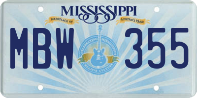 MS license plate MBW355