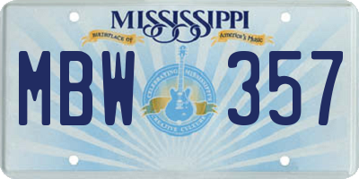 MS license plate MBW357