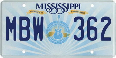 MS license plate MBW362