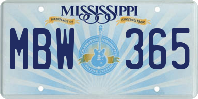 MS license plate MBW365