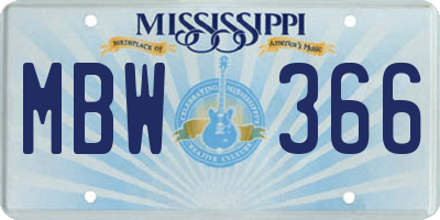 MS license plate MBW366