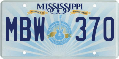 MS license plate MBW370