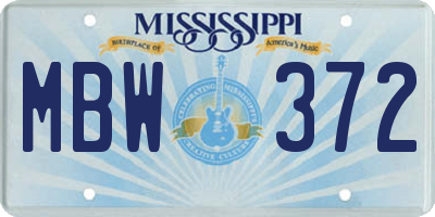 MS license plate MBW372