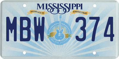 MS license plate MBW374