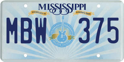 MS license plate MBW375