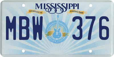 MS license plate MBW376