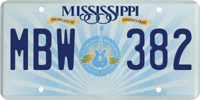 MS license plate MBW382