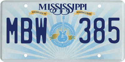 MS license plate MBW385