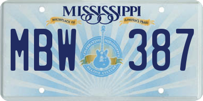MS license plate MBW387