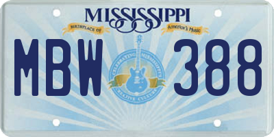 MS license plate MBW388