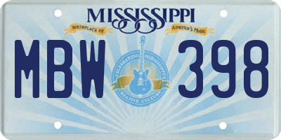 MS license plate MBW398
