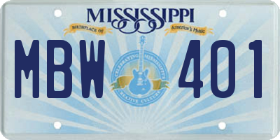 MS license plate MBW401