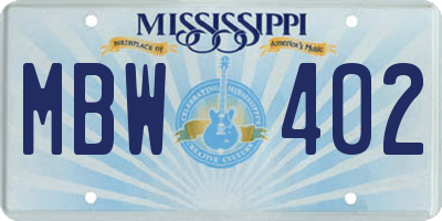 MS license plate MBW402