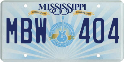 MS license plate MBW404