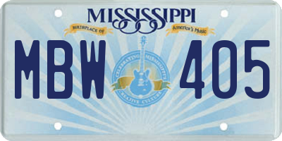 MS license plate MBW405