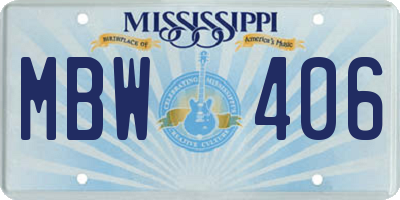 MS license plate MBW406