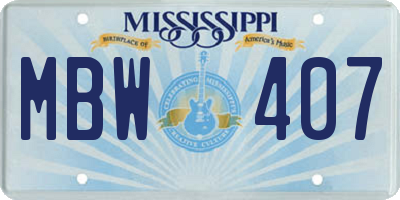 MS license plate MBW407