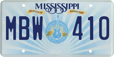 MS license plate MBW410