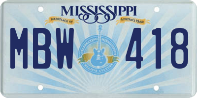 MS license plate MBW418