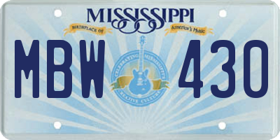 MS license plate MBW430