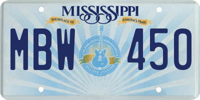 MS license plate MBW450