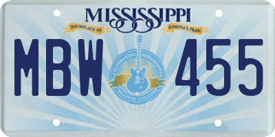 MS license plate MBW455