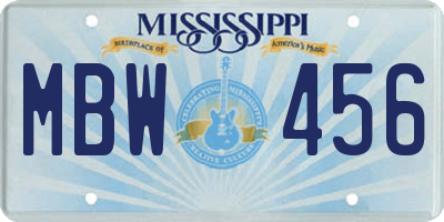 MS license plate MBW456