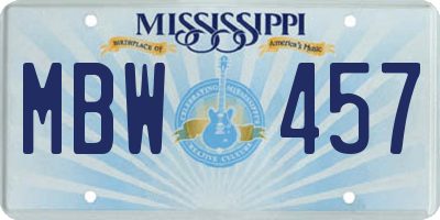 MS license plate MBW457