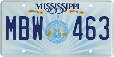 MS license plate MBW463