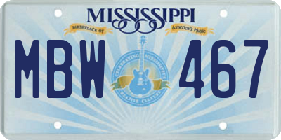 MS license plate MBW467