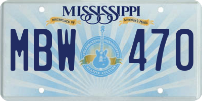 MS license plate MBW470