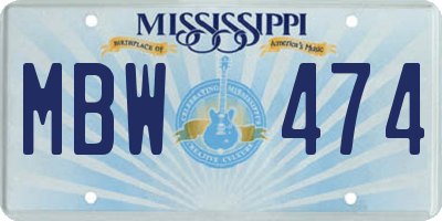 MS license plate MBW474