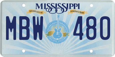 MS license plate MBW480