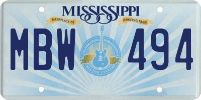 MS license plate MBW494