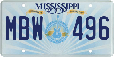 MS license plate MBW496