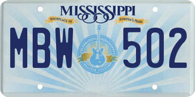 MS license plate MBW502