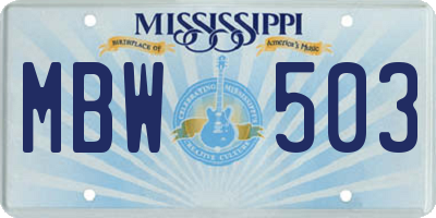 MS license plate MBW503