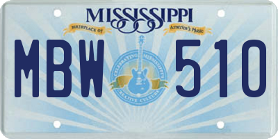 MS license plate MBW510