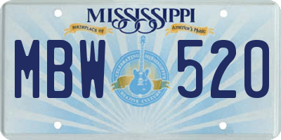 MS license plate MBW520
