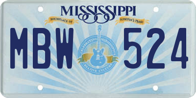 MS license plate MBW524