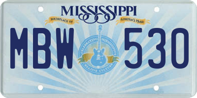MS license plate MBW530