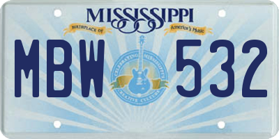 MS license plate MBW532
